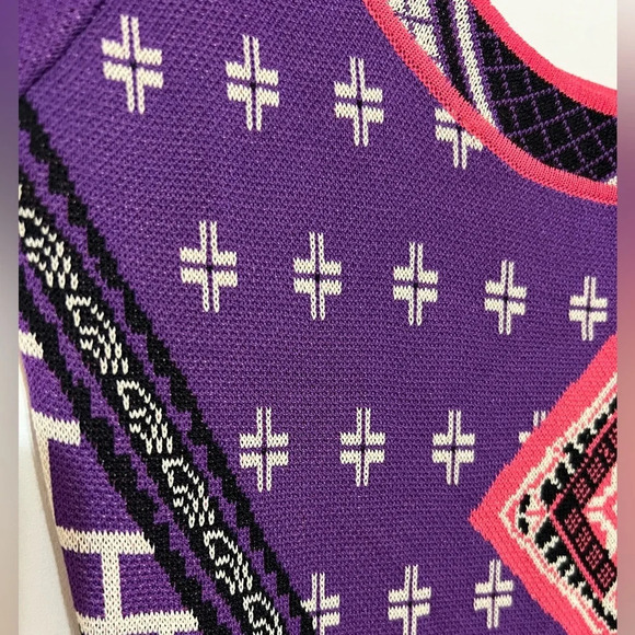 Miami Abstract Tribal Geometric Short Sleeve Dress Purple Small  NWT - Picture 5 of 12